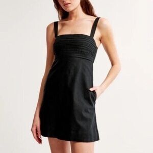 Abercrombie & Fitch Black Square-Neck Pintuck Mini Dress